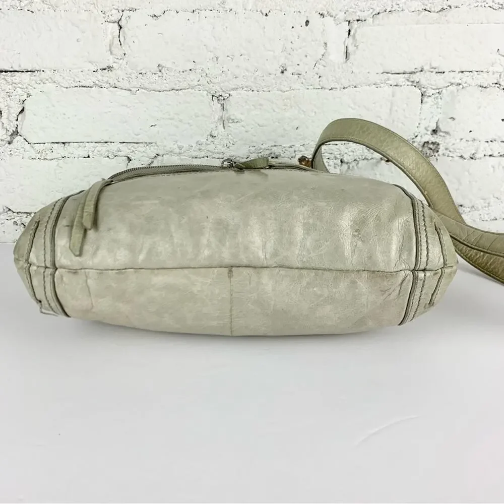 Hobo Shane Grey Leather Flap Crossbody Purse Bag